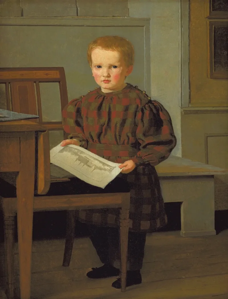 Christen Købke – Der Sohn des Malers C.W. Eckersberg, Julius, im Atelier seines Vaters – 1831 | Giclée Kunstdruck gerahmt