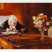 Anna Ancher - Die Fischernetze reinigen 1911 | Giclée Kunstdruck gerahmt