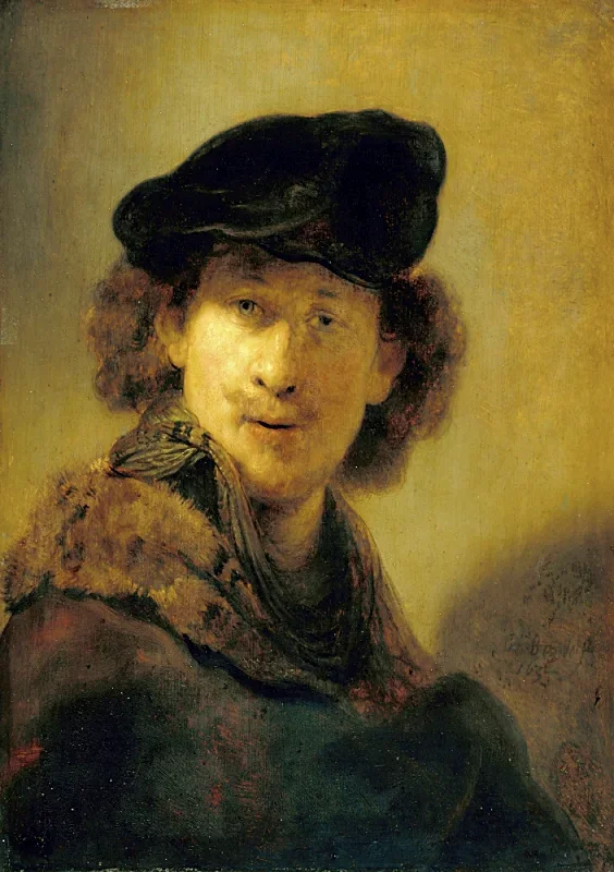 Rembrandt van Rijn | Selbstporträt mit Samtbaskenmütze – 1634 | Gerahmter Kunstdruck | Barock | formida