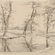 Johan T. Lundbye | Ein Bach in der Nähe eines Bauernhofs – 1847 | Gerahmter Kunstdruck | Goldenes Zeitalter Dänemark | formida