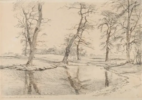 Johan T. Lundbye | Ein Bach in der Nähe eines Bauernhofs – 1847 | Gerahmter Kunstdruck | Goldenes Zeitalter Dänemark | formida