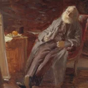 Vilhelm Kyhn | Der Maler Vilhelm Kyhn raucht seine Pfeife – 1903 | Gerahmter Kunstdruck | Goldenes Zeitalter Dänemark
