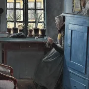 Laurits Andersen Ring | En gammel strikkende kone - 1891 | Indrammet kunsttryk | Realisme