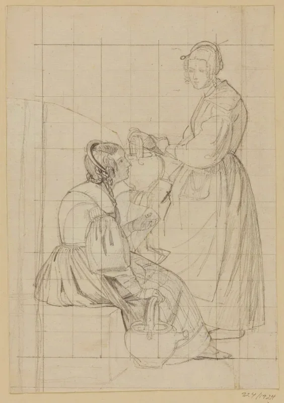 Albert Küchler | Eine sitzende Frau mit ihren Wasserkrügen – 1924 | Gerahmter Kunstdruck | Goldenes Zeitalter Dänemark | formida