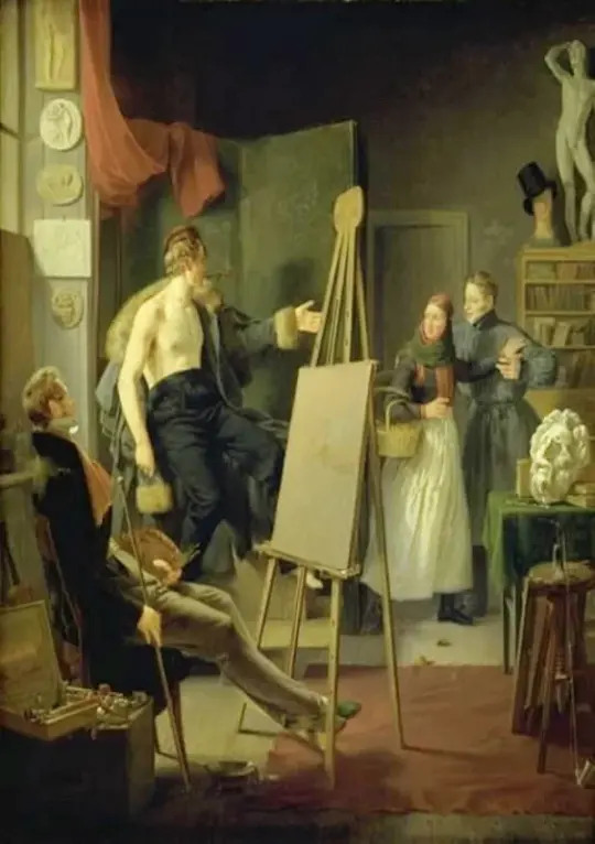 Albert Küchler | En pige sælger frugt i et kunstners atelier - 1828 | Indrammet kunsttryk | Danmarks Guldalder | formida