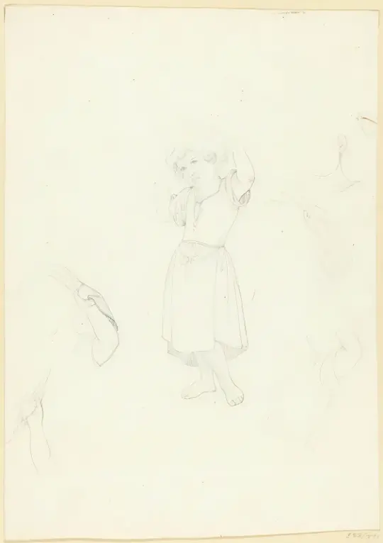 Albert Küchler | Ein kleines Mädchen mit den Händen über dem Kopf - 1891 | Gerahmter Kunstdruck | Goldenes Zeitalter Dänemark | formida