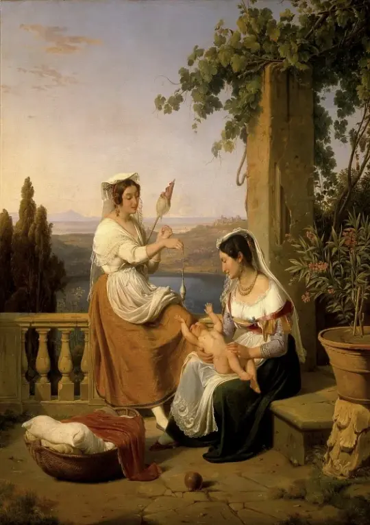 Albert Küchler | En familiescene ved Nemisøen - 1837 | Indrammet kunsttryk | Danmarks Guldalder | formida