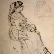 Albert Küchler | En kvinde med en hat på skødet - 1840 | Indrammet kunsttryk | Danmarks Guldalder | formida