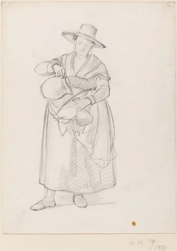 Albert Küchler | En kvinde med en hat på skødet - 1840 | Indrammet kunsttryk | Danmarks Guldalder | formida