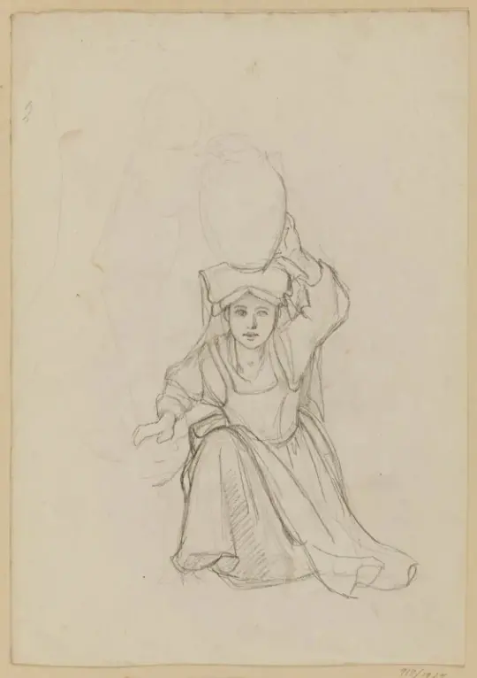 Albert Küchler | Pige på knæ og ung jæger - 1838 | Indrammet kunsttryk | Danmarks Guldalder | formida