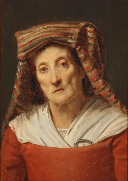 Albert Küchler | Italienerinde i rød kjole og stribet hovedbeklædnin - 1824 | Indrammet kunsttryk | Danmarks Guldalder | formida
