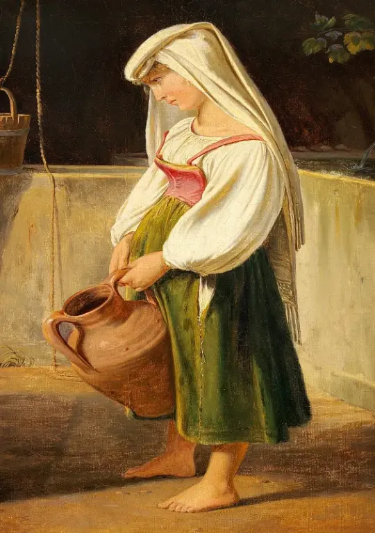 Albert Küchler | Italienerinde med en vandkrukke - 1825 | Indrammet kunsttryk | Danmarks Guldalder | formida