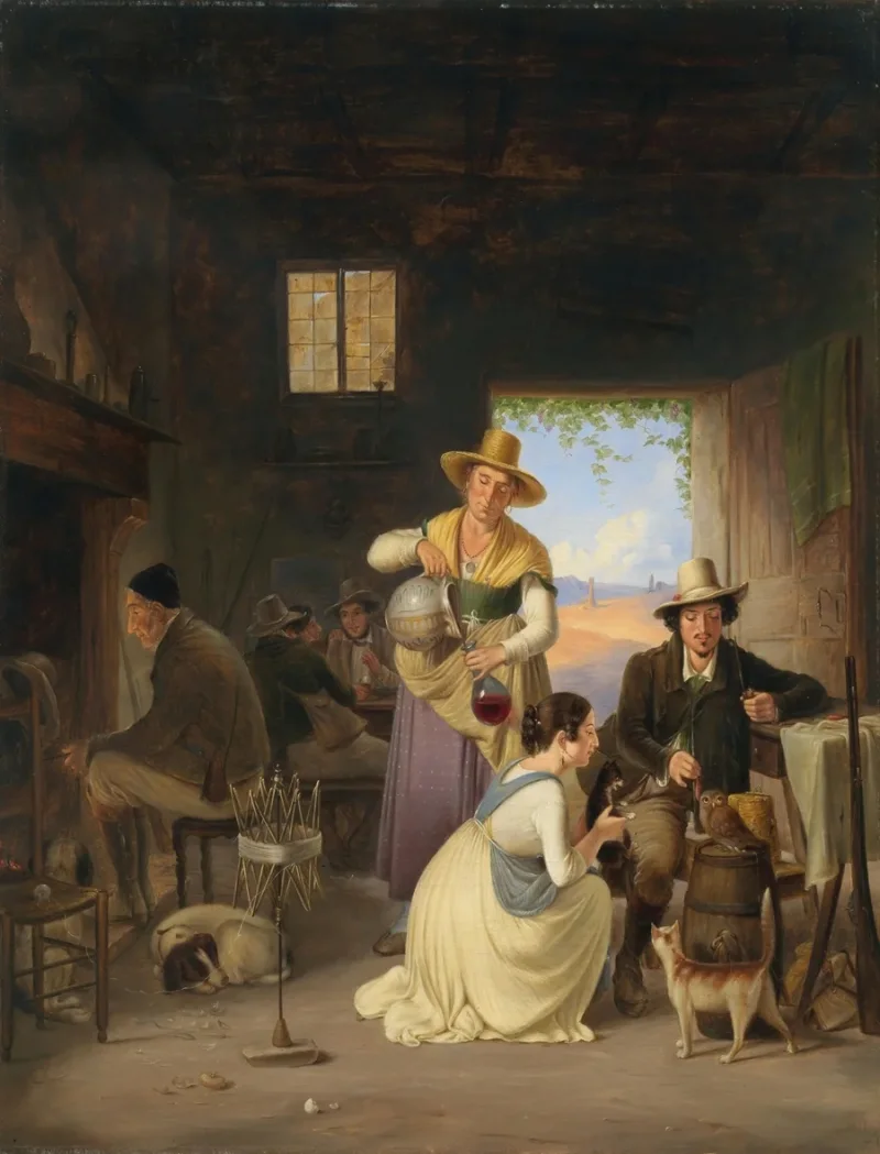 Albert Küchler – Jäger in einer Taverne 1834 | Giclée Kunstdruck gerahmt