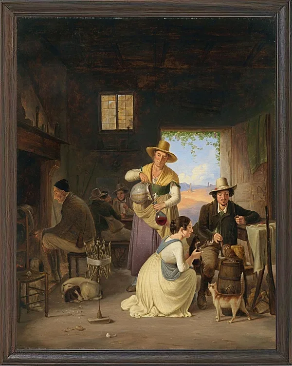 Albert Küchler – Jäger in einer Taverne 1834 | Giclée Kunstdruck gerahmt