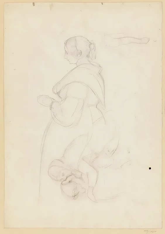 Albert Küchler | Folkets liv på Piazza Barberini, studie - 1837 | Indrammet kunsttryk | Danmarks Guldalder | formida