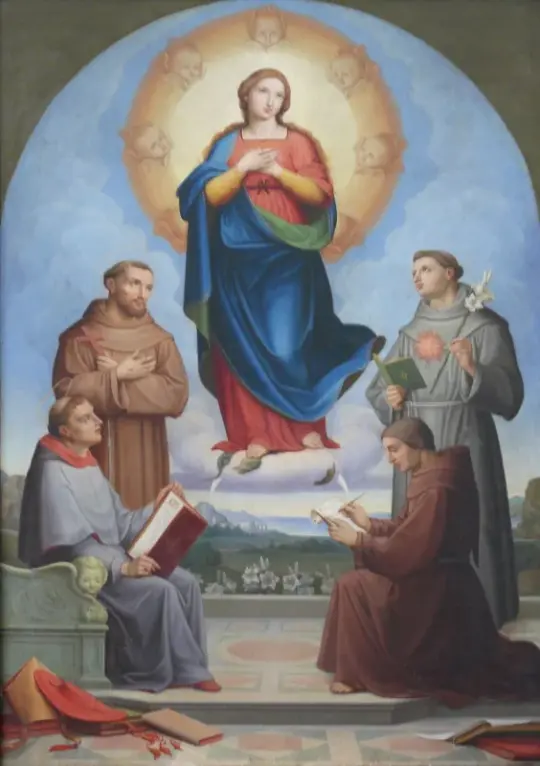 Albert Küchler | Sankt Bonaventura, Frans, Antonius og B. G. Duns Scotus – 1845 | Indrammet kunsttryk | Danmarks Guldalder | formida
