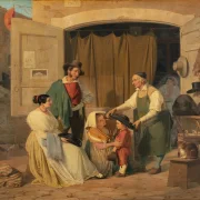Albert Küchler – Römische Bauern kaufen einen Hut für ihren kleinen Sohn 1834 | Giclée Kunstdruck gerahmt