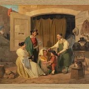 Albert Küchler – Römische Bauern kaufen einen Hut für ihren kleinen Sohn 1834 | Giclée Kunstdruck gerahmt