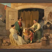 Albert Küchler – Römische Bauern kaufen einen Hut für ihren kleinen Sohn 1834 | Giclée Kunstdruck gerahmt