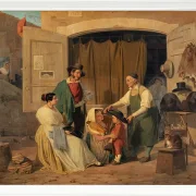Albert Küchler – Römische Bauern kaufen einen Hut für ihren kleinen Sohn 1834 | Giclée Kunstdruck gerahmt