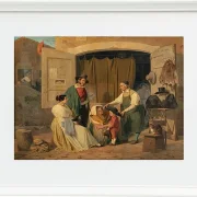 Albert Küchler – Römische Bauern kaufen einen Hut für ihren kleinen Sohn 1834 | Giclée Kunstdruck gerahmt