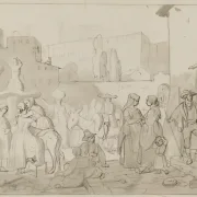 Albert Küchler | Volksleben auf der Piazza Barberini – 1823 | Gerahmter Kunstdruck | Goldenes Zeitalter Dänemark | formida