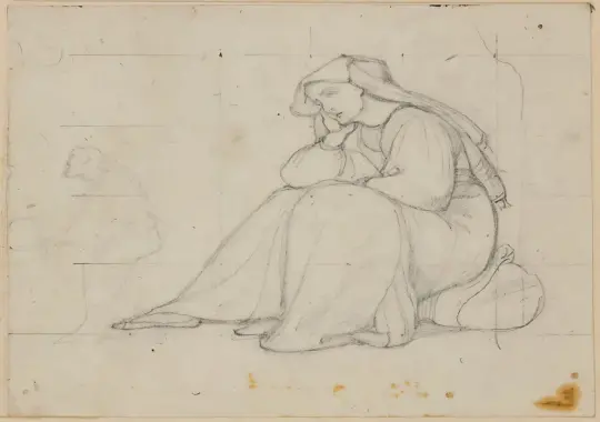 Albert Küchler | Alte Frau sitzt auf ihrem Bündel - 1822 | Gerahmter Kunstdruck | Goldenes Zeitalter Dänemark | formida