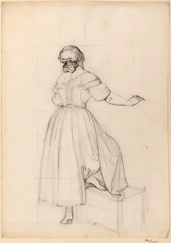 Albert Küchler | Folkeliv på Piazza Barberini, studie nr. 2 - 1837 | Indrammet kunsttryk | Danmarks Guldalder | formida