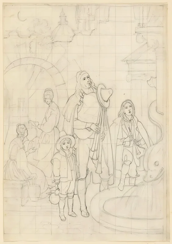 Albert Küchler | Wandermusiker - 1820 | Gerahmter Kunstdruck | Goldenes Zeitalter Dänemark | formida