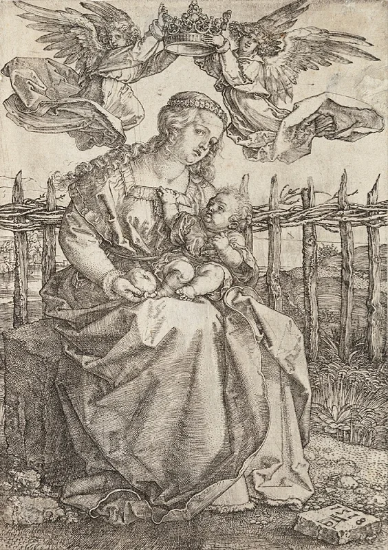 Albrecht Dürer | Jomfru Maria kronet af to engle - 1471 | Indrammet kunsttryk | Renæssance | formida