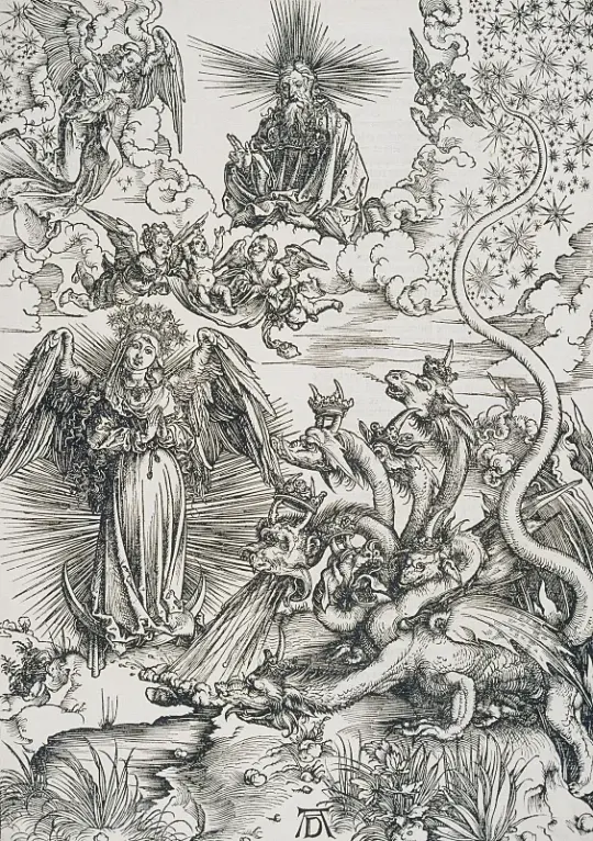 Albrecht Dürer | Das Sonnenweib und der siebenköpfige Drache - 1497 | Gerahmter Kunstdruck | Renaissance | formida