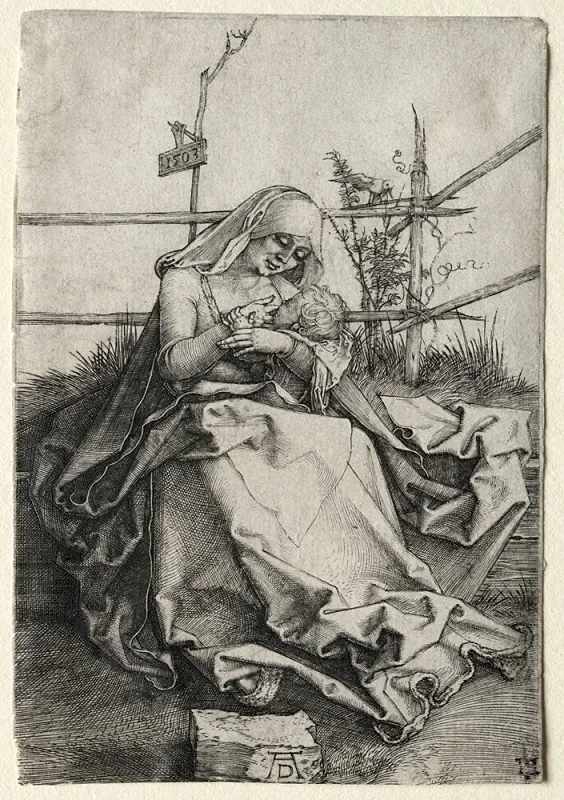 Albrecht Dürer | Jomfru Maria og barnet på en græsklædt bænk - 1503 | Indrammet kunsttryk | Renæssance | formida