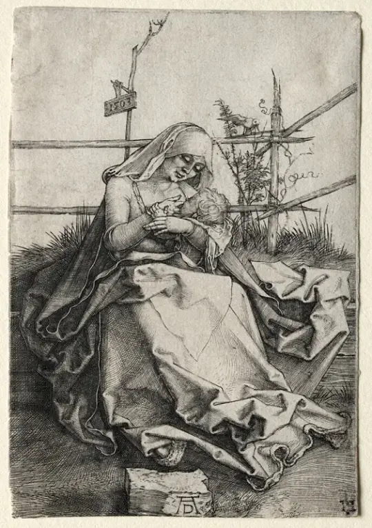 Albrecht Dürer | Jomfru Maria og barnet på en græsklædt bænk - 1503 | Indrammet kunsttryk | Renæssance | formida