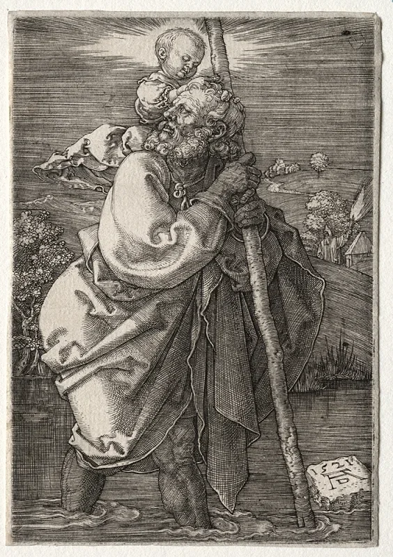 Albrecht Dürer | Sankt Kristoffer, vendt mod venstre - 1521 | Indrammet kunsttryk | Renæssance | formida