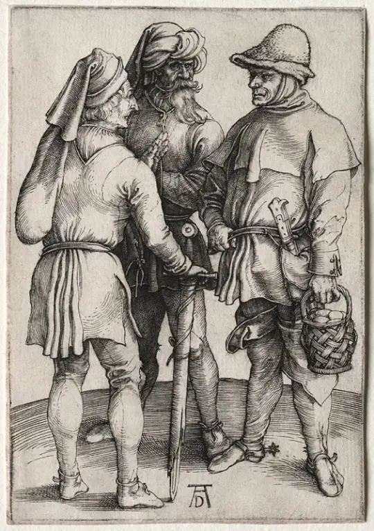 Albrecht Dürer | Drei Bauern im Gespräch – 1497 | Giclée Kunstdruck gerahmt