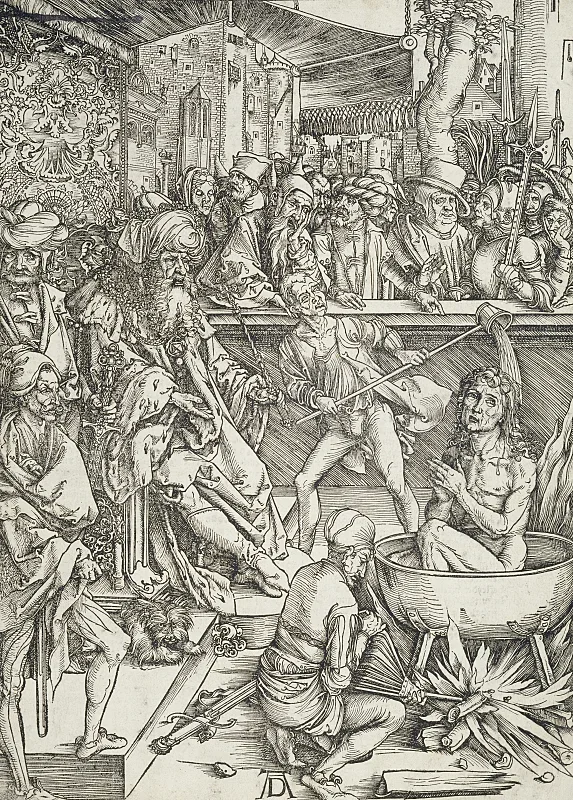 Albrecht Dürer | Johannes Evangelistens martyrium - 1498 | Indrammet kunsttryk | Renæssance | formida