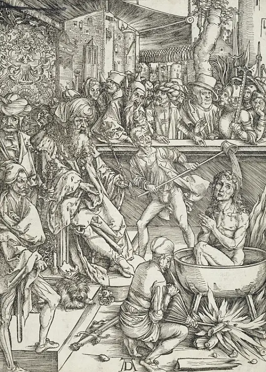 Albrecht Dürer | Johannes Evangelistens martyrium - 1498 | Indrammet kunsttryk | Renæssance | formida