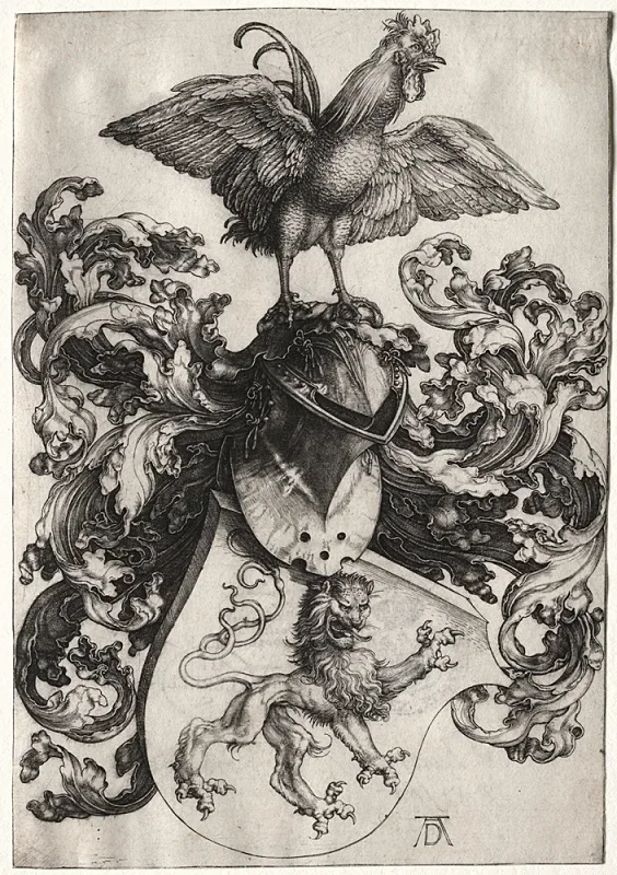 Albrecht Dürer | Våbenskjoldet med en løve og en hane - 1503 | Indrammet kunsttryk | Renæssance | formida