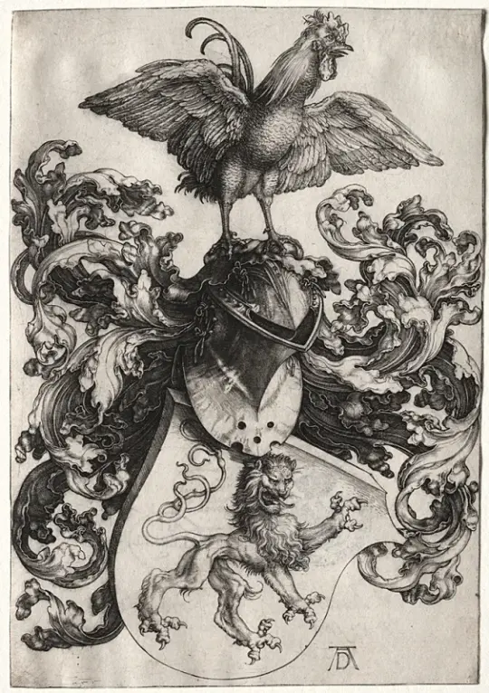 Albrecht Dürer | Våbenskjoldet med en løve og en hane - 1503 | Indrammet kunsttryk | Renæssance | formida