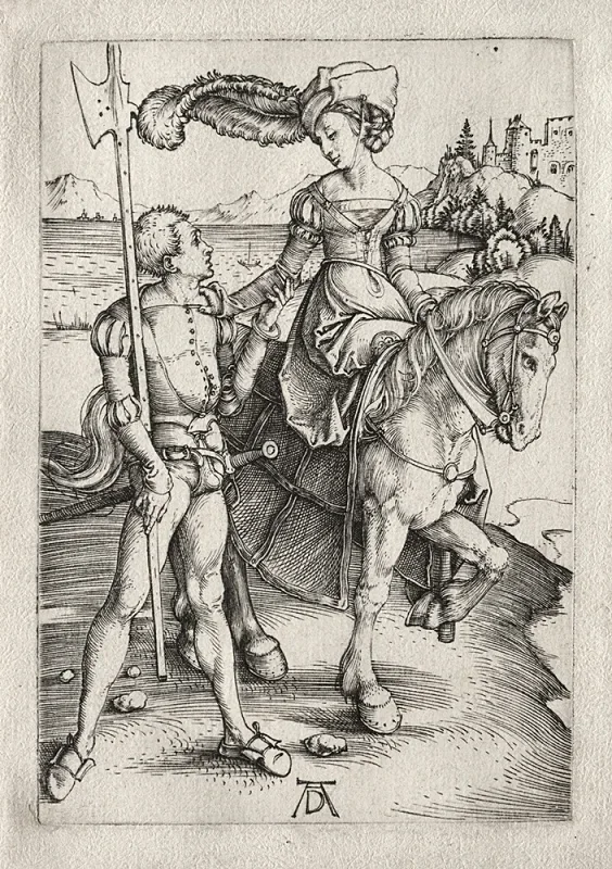 Albrecht Dürer | Ridedamen og Landsknecht - 1497 | Indrammet kunsttryk | Renæssance | formida