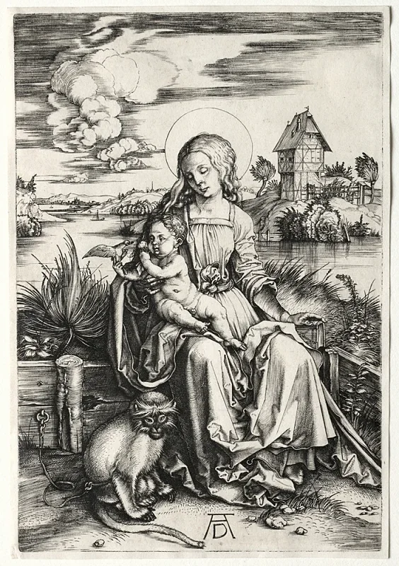 Albrecht Dürer | Die Jungfrau mit dem Kind und dem Affen – 1498 | Gerahmter Kunstdruck | Renaissance | formida