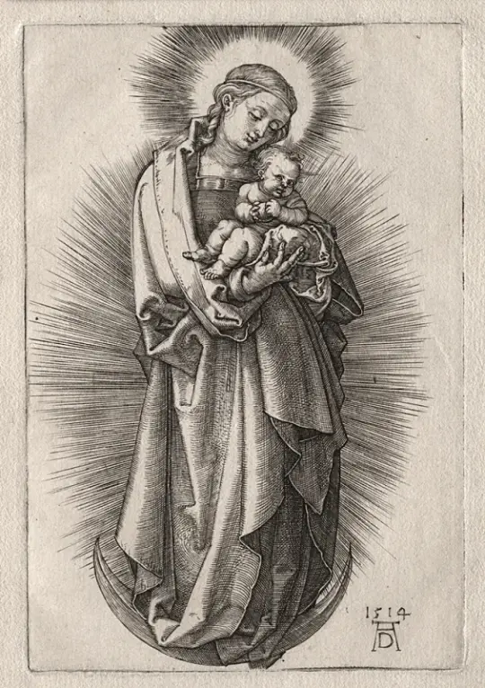 Albrecht Dürer | Jomfru Maria med hårbånd på en halvmåne - 1508 | Indrammet kunsttryk | Renæssance | formida