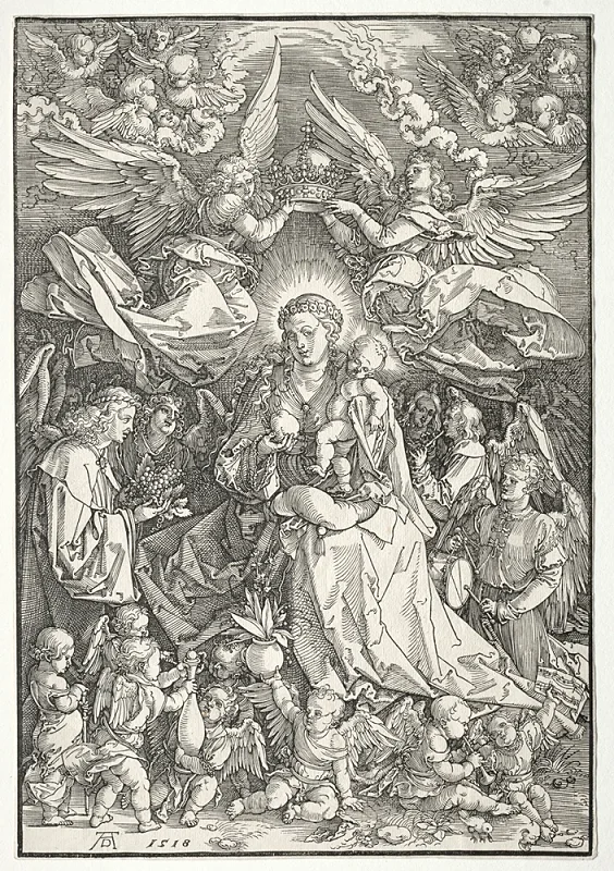 Albrecht Dürer | Die Jungfrau Maria, umgeben von vielen Engeln – 1518 | Gerahmter Kunstdruck | Renaissance | formida