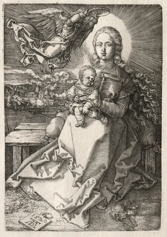 Albrecht Dürer | Jungfrau wird von einem Engel gekrönt - 1520 | Giclée Kunstdruck gerahmt