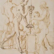 Albrecht Dürer | Fem nøgne omkring en brændende kandelaber - 1516 | Indrammet kunsttryk | Renæssance | formida
