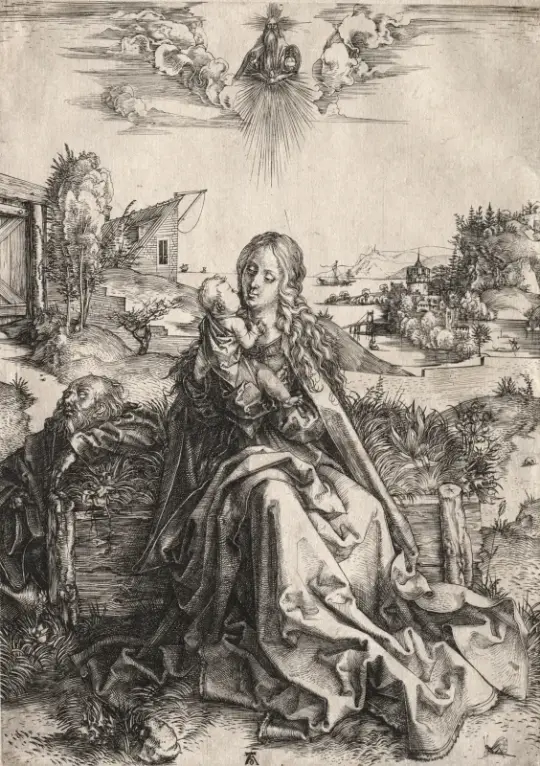 Albrecht Dürer | Den hellige familie med sommerfuglen - 1495 | Indrammet kunsttryk | Renæssance | formida