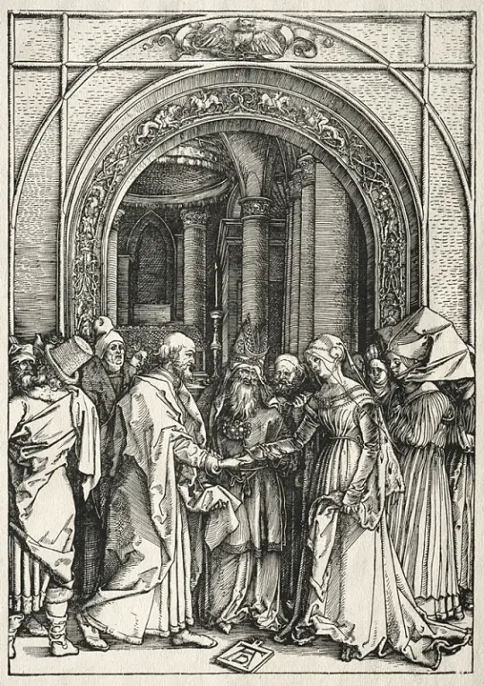Albrecht Dürer | Jomfru Marias og Sankt Josefs ægteskab - 1504 | Indrammet kunsttryk | Renæssance | formida