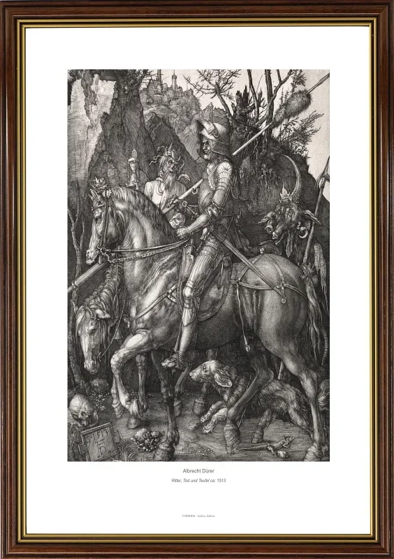 Albrecht Dürer | Ridder, Død og Djævelen - 1513 | Gallery Edition | Indrammet kunsttryk | Renæssance