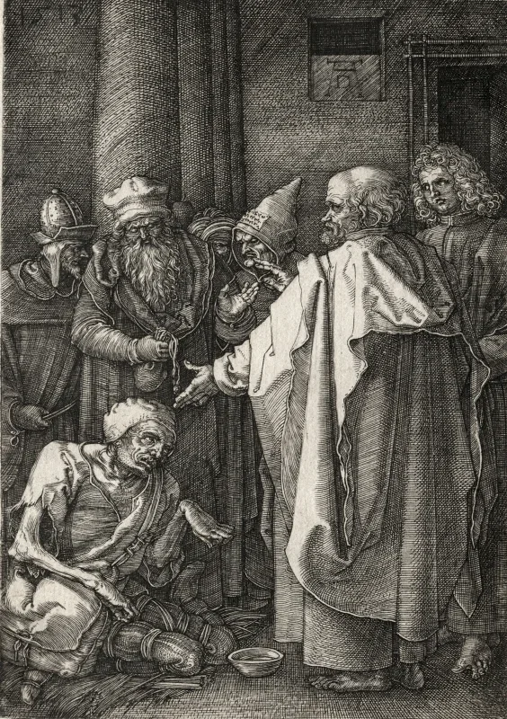 Albrecht Dürer | Peter og Johannes helbreder den krøbling ved tempelporten - 1512 | Indrammet kunsttryk | Renæssance | formida