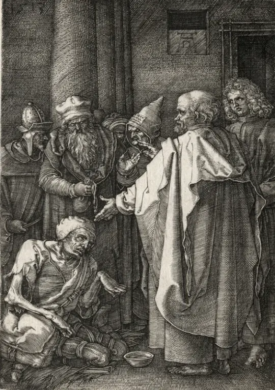 Albrecht Dürer | Peter og Johannes helbreder den krøbling ved tempelporten - 1512 | Indrammet kunsttryk | Renæssance | formida